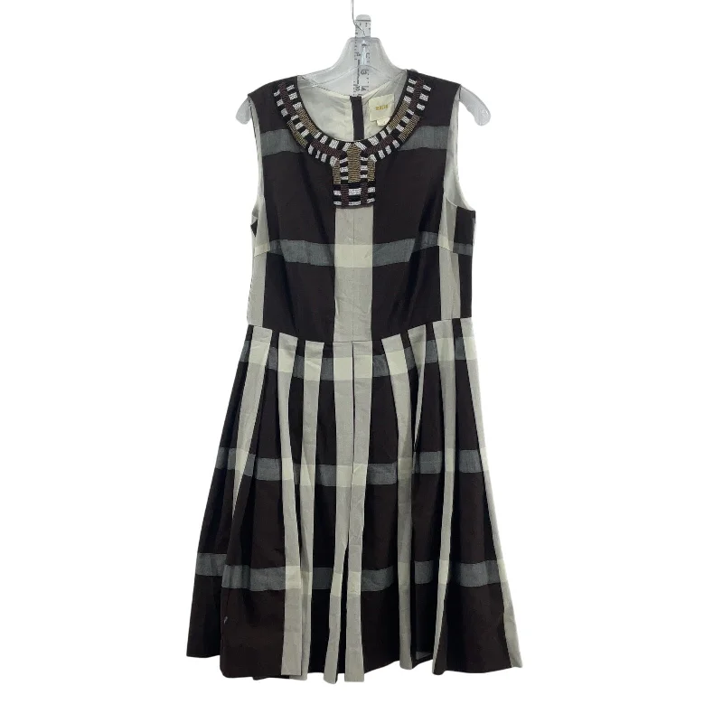 Deal Dash Maeve Cotton Gingham Women's Beaded Fit & Flare Midi Dress Brown/Cream Size 12