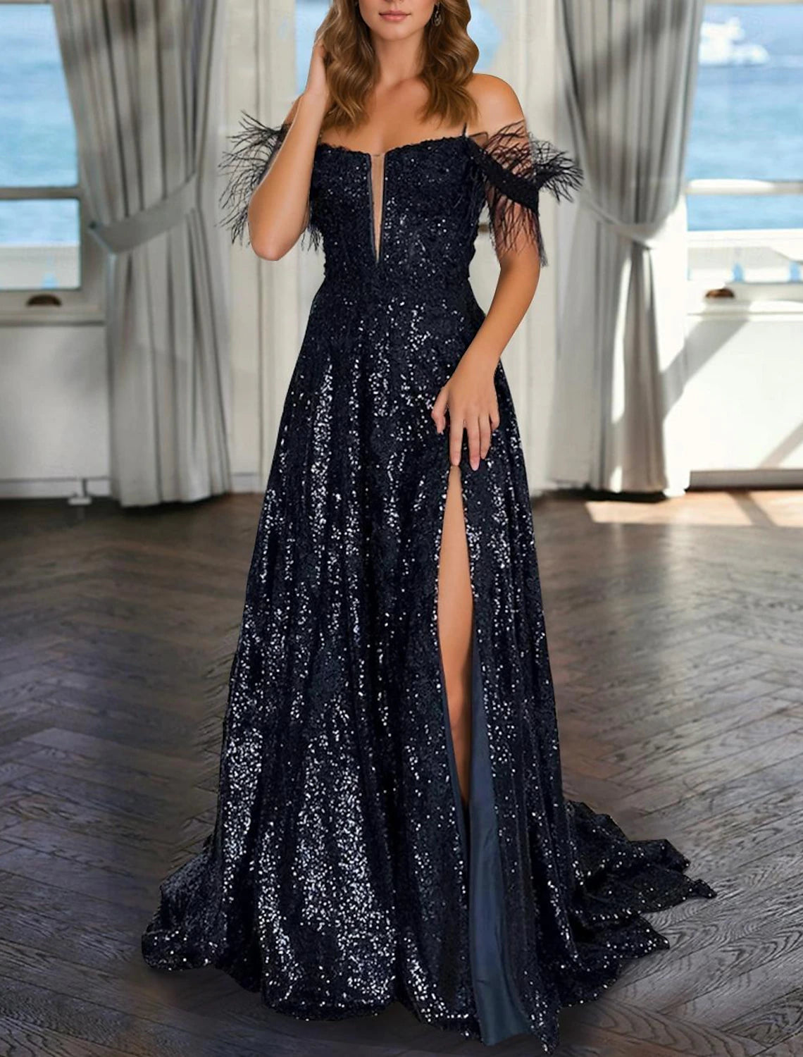 Clearance Sale A-Line Evening Gown Wedding Floor Length Sleeveless V Neck Sequined with Pearls Clearance Sale A-Line Evening Gown Wedding Floor Length Sleeveless V Neck Sequined with Pearls