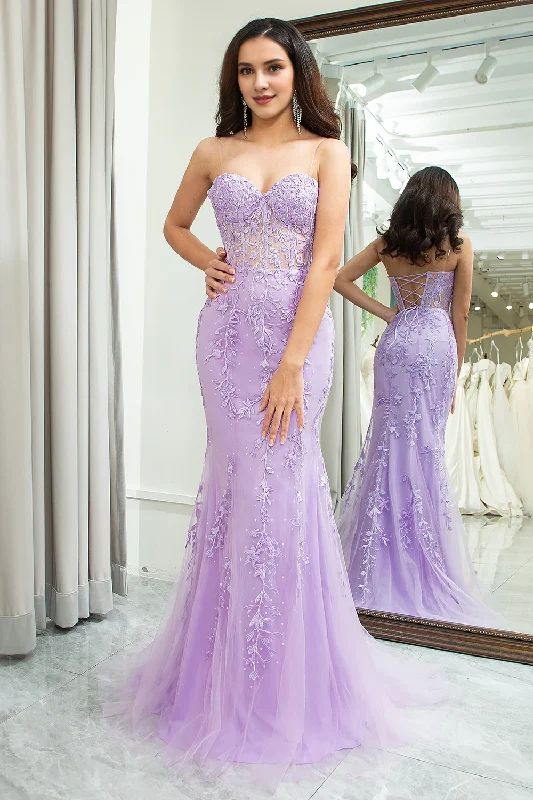 Great Bargains Purple mermaid sweetheart bead tight corset long applique ball dress