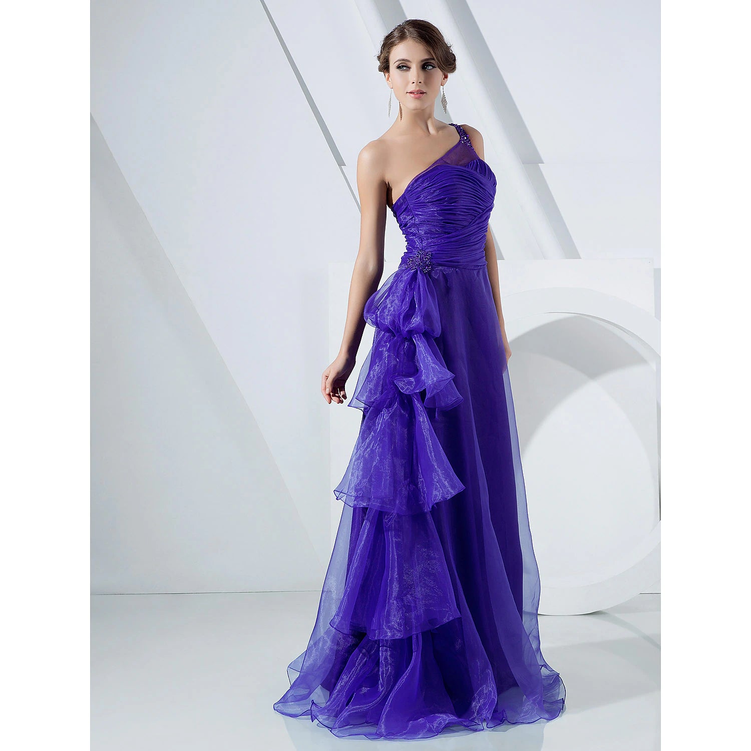 Crazy Savings A-Line Elegant Dress Formal Evening Military Ball Floor Length Sleeveless One Shoulder Organza with Side Draping Cascading Ruffles Crazy Savings A-Line Elegant Dress Formal Evening Military Ball Floor Length Sleeveless One Shoulder Organza with Side Draping Cascading Ruffles