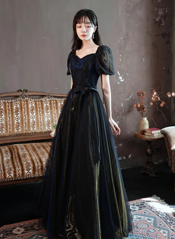 Discount Days Glitter Black A-line Ballgown Short Sleeves Tulle Long Formal Dress Evening Dress Prom Dress Discount Days Glitter Black A-line Ballgown Short Sleeves Tulle Long Formal Dress Evening Dress Prom Dress