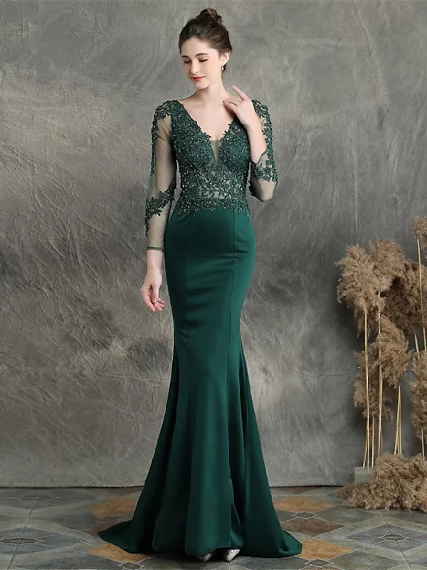 Can't Miss Prom Dresses Elegant Dress Formal Long Sleeve V Neck Cotton Blend with Beading Appliques Can't Miss Prom Dresses Elegant Dress Formal Long Sleeve V Neck Cotton Blend with Beading Appliques