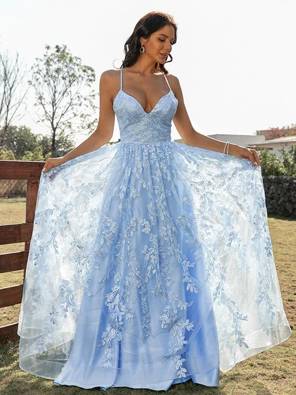 Online Only A Line Blue Tulle V Neck Backless Lace Appliques Prom Dresses Simple Evening Dresses Online Only A Line Blue Tulle V Neck Backless Lace Appliques Prom Dresses Simple Evening Dresses
