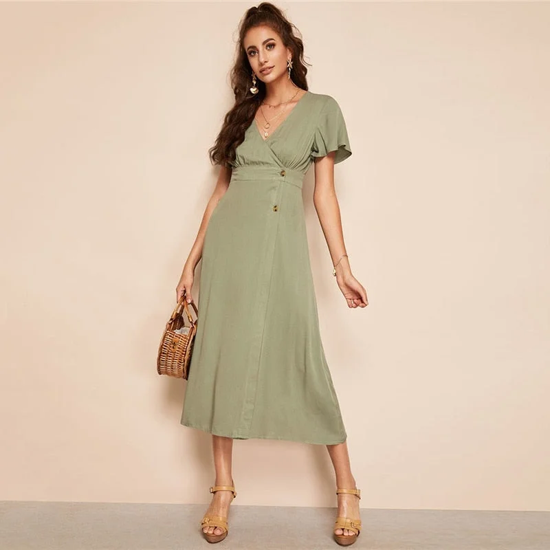 Price Meltdown Women's Summer High Waist Solid A-Line Dress