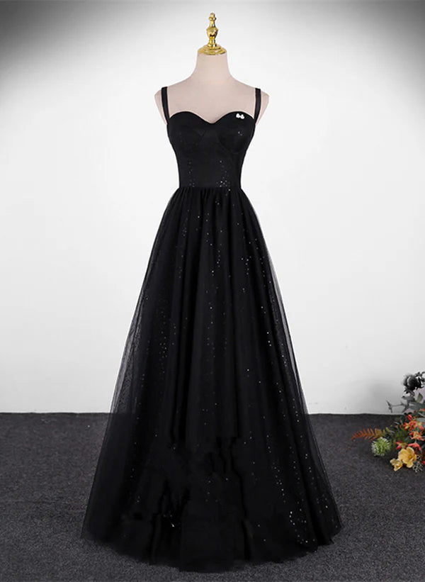Online Exclusive Sequins/Sparkling Black A-line Tulle Straps Simple Long Prom Dress Evening Dress Online Exclusive Sequins/Sparkling Black A-line Tulle Straps Simple Long Prom Dress Evening Dress