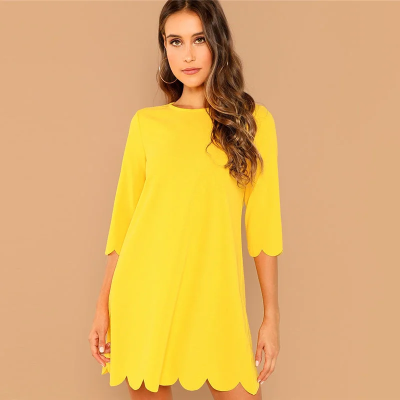 Clearance Sale Women's Solid Mini Dress With Scallop Edge