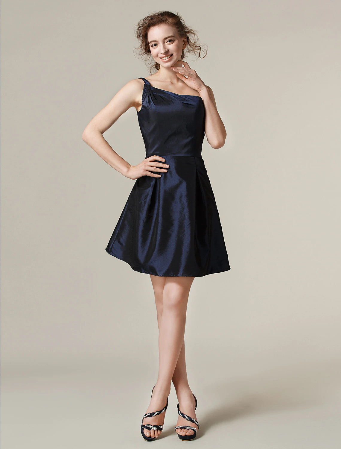 Lowest Price A-Line / Princess One Shoulder Short / Mini Taffeta Bridesmaid Dress with Pleats Lowest Price A-Line / Princess One Shoulder Short / Mini Taffeta Bridesmaid Dress with Pleats
