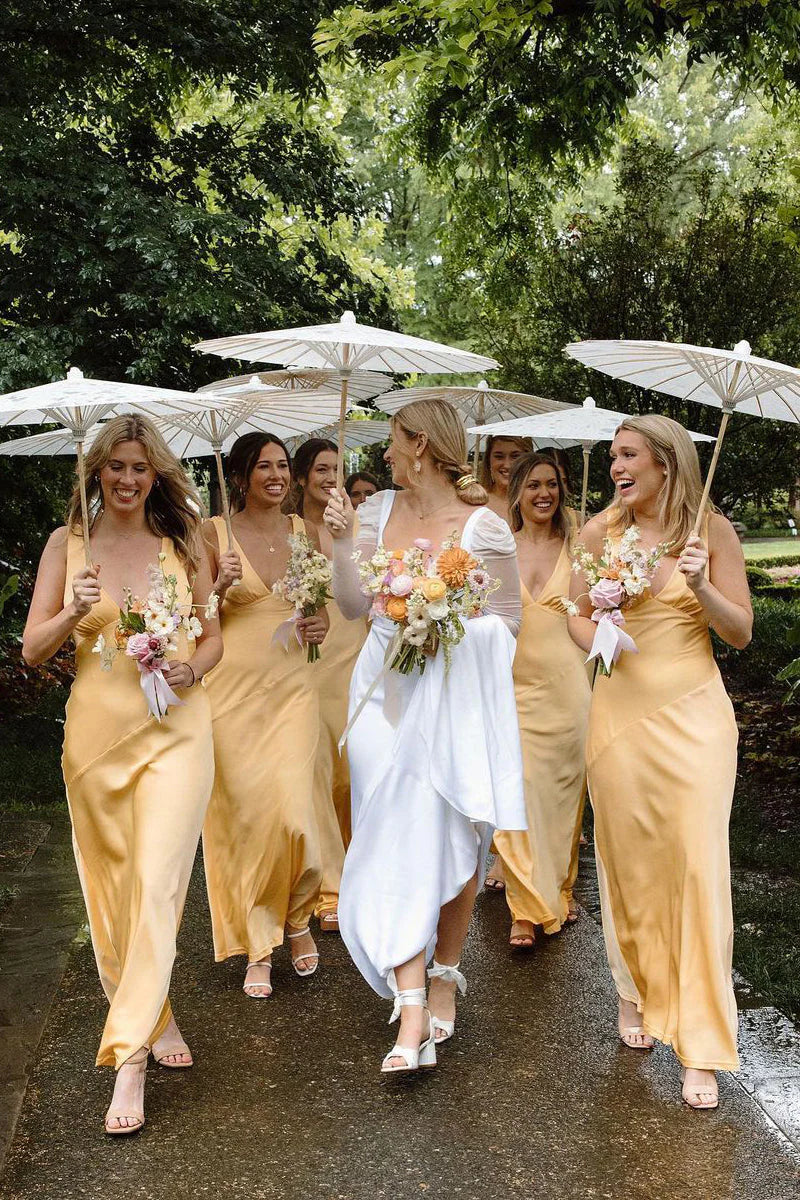 Price Break Charming Sheath V Neck Silk Saitn Bridesmaid Dresses