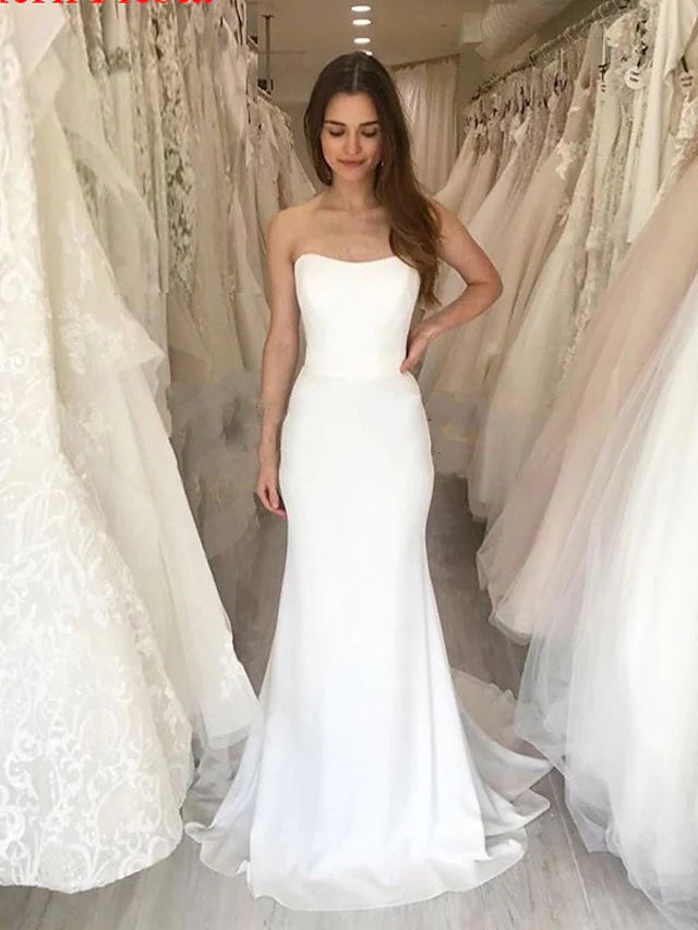 Midnight Madness Casual Wedding Dresses Court  Two Piece Sleeveless Strapless Satin With Solid