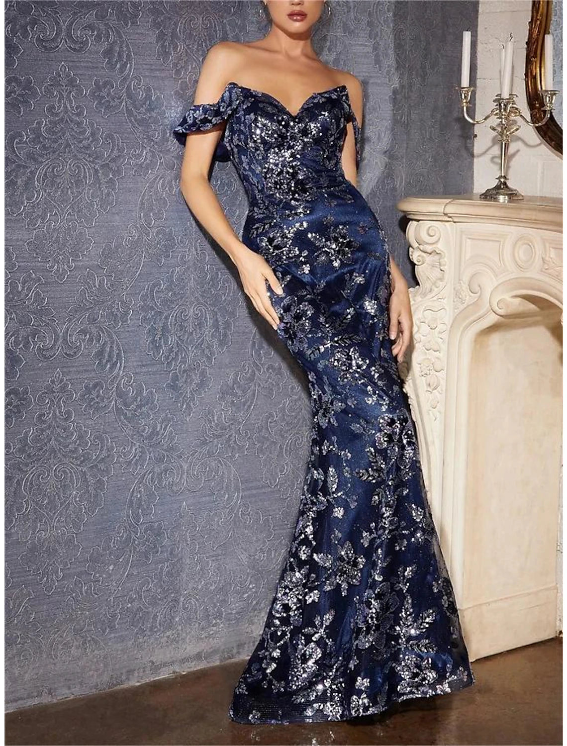 Online Only Mermaid / Trumpet Prom Dresses Party Dress Carnival Prom Court Train Sleeveless Off Shoulder Tulle with Glitter Sequin Slit Online Only Mermaid / Trumpet Prom Dresses Party Dress Carnival Prom Court Train Sleeveless Off Shoulder Tulle with Glitter Sequin Slit