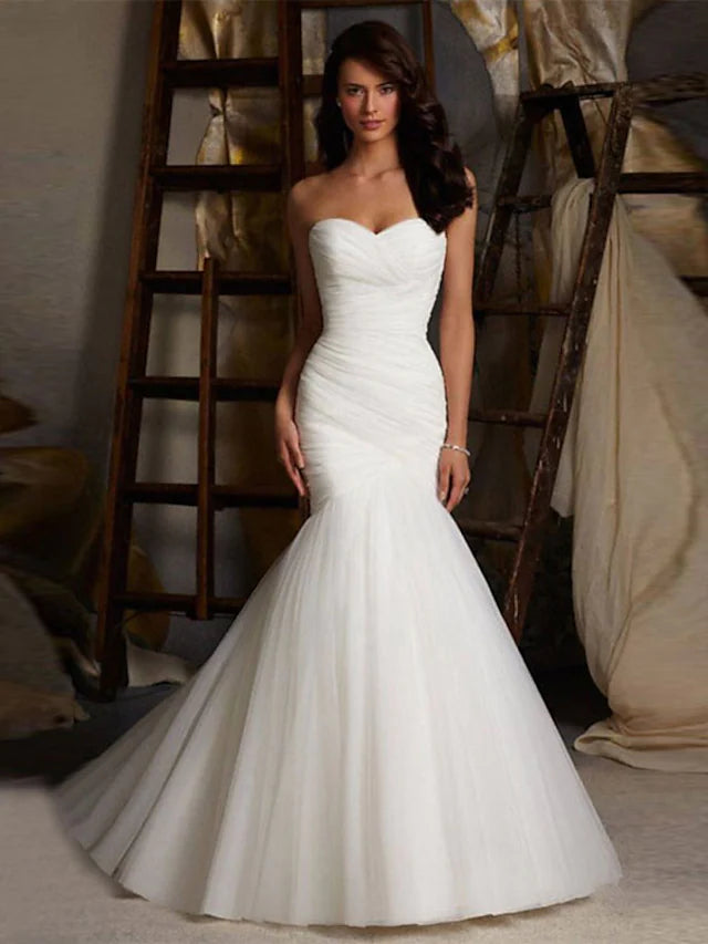 Deep Discounts Engagement Formal Wedding Dresses Court Train Mermaid  Strapless Sweetheart Tulle With Ruched