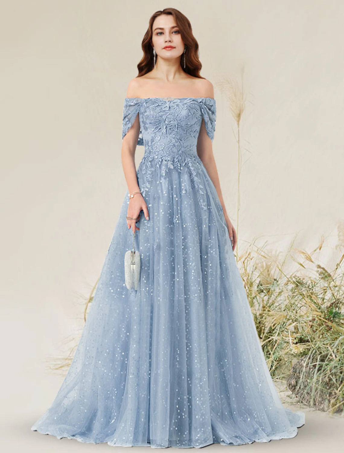 Lowest Price A-Line Prom Dresses Elegant Dress Wedding Guest Prom Sweep / Brush Train Sleeveless Off Shoulder Lace with Pleats