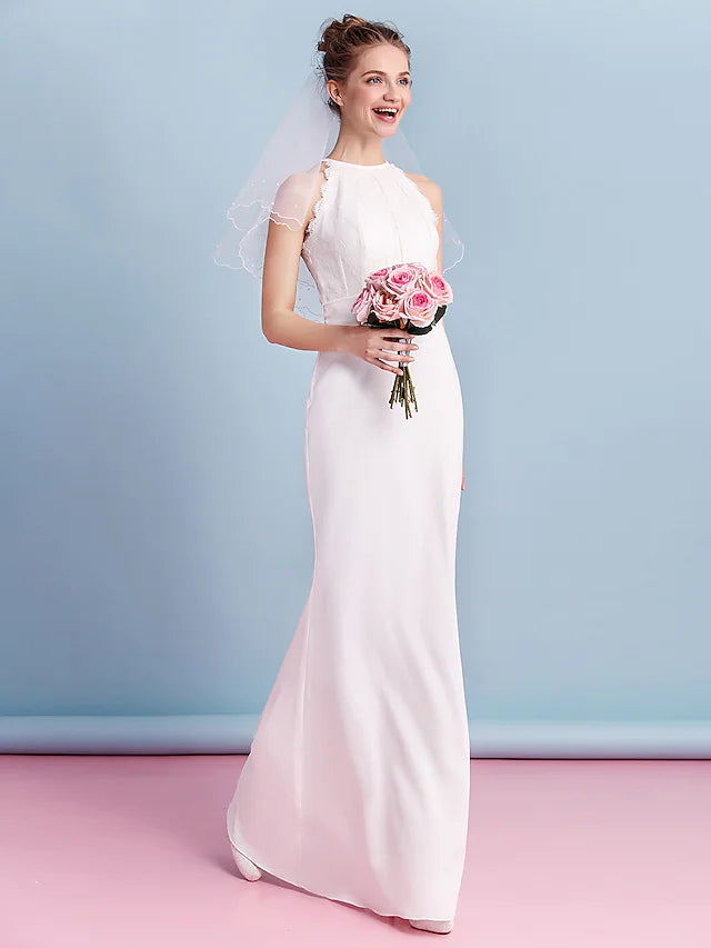 Discount Days Wedding Dresses Floor Length  Sleeveless Halter Chiffon With Lace
