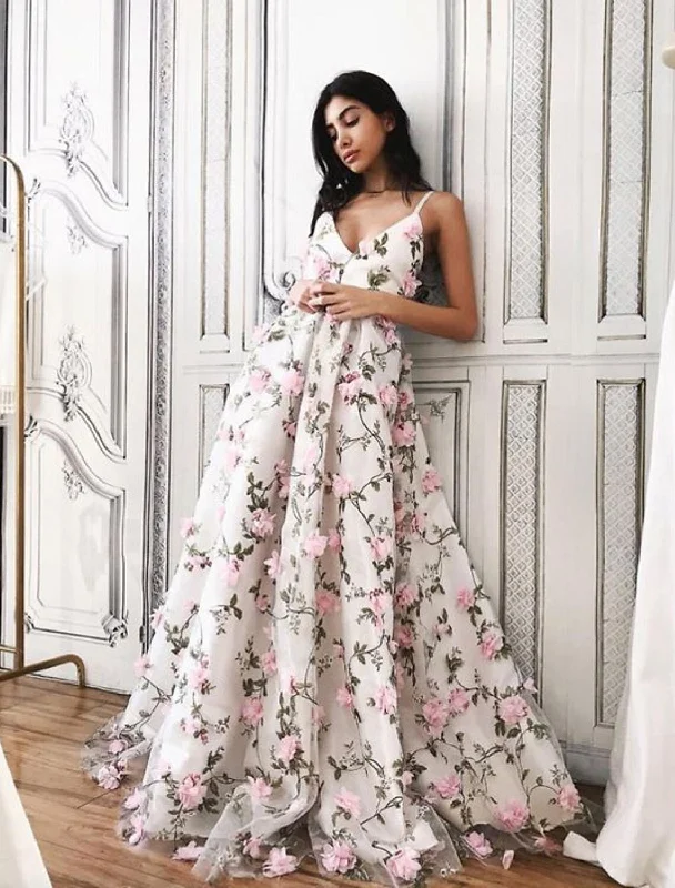 Price Break A-Line Prom Dresses Floral Dress Formal Floor Length Sleeveless V Neck Lace with Floral Print Price Break A-Line Prom Dresses Floral Dress Formal Floor Length Sleeveless V Neck Lace with Floral Print