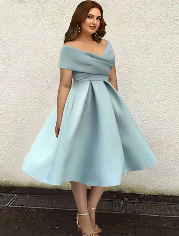 Get It Before It’s Gone A-Line Cocktail Dresses Plus Size Dress Wedding Guest Tea Length Short Sleeve V Neck Satin with Sleek Pleats Pure Color Get It Before It’s Gone A-Line Cocktail Dresses Plus Size Dress Wedding Guest Tea Length Short Sleeve V Neck Satin with Sleek Pleats Pure Color