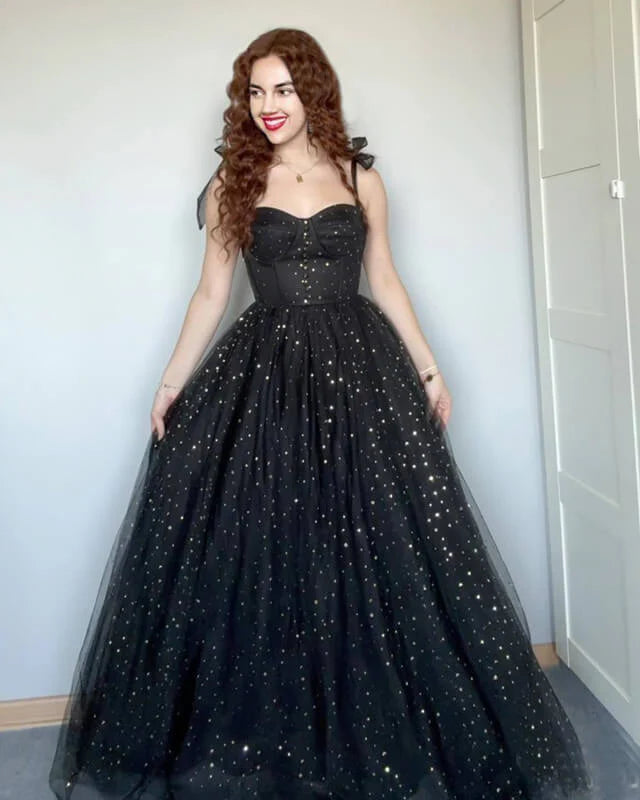Seasonal Sale Glitter Spaghetti Strap Starlight A-Line Princess Floor-length Prom Dresses Seasonal Sale Glitter Spaghetti Strap Starlight A-Line Princess Floor-length Prom Dresses