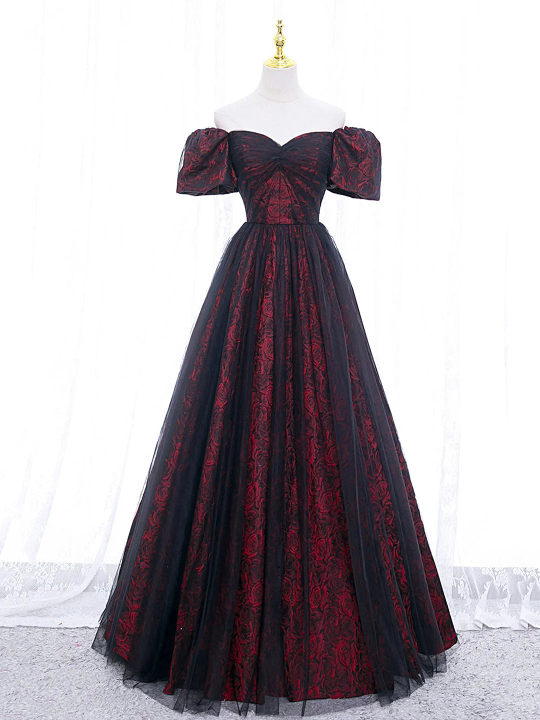 While Supplies Last A-Line Tulle Lace Floor-length Off Shoulder Prom Dress