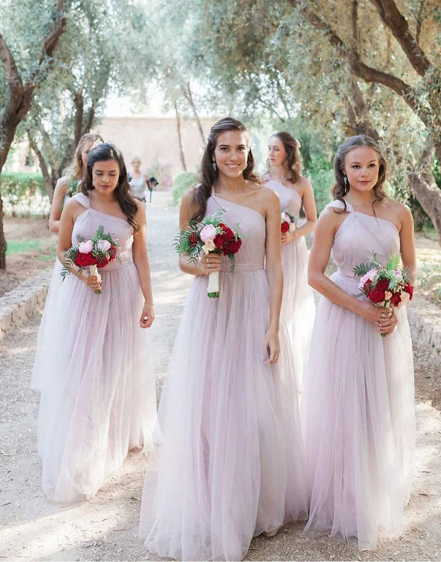 Hot Deal Tulle One Shoulder Lilac Floor-length Bridesmaid Dress