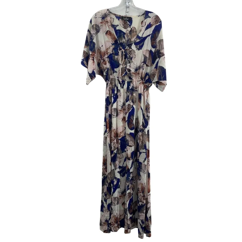 Price Drop Alert Lulu's Beige & Blue Floral Women's Blouson Dress, XS, Rayon, Long - Preowned