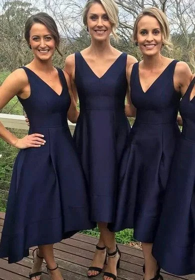 Act Fast V-neck Sleeveless Tea-length Satin A-Line Dress