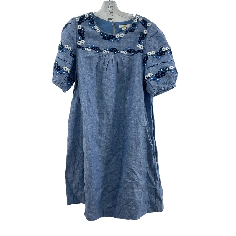 Price Drop Boden Women's Embroidered Boho Linen Shift Midi Dress Blue Size 8 Preowned