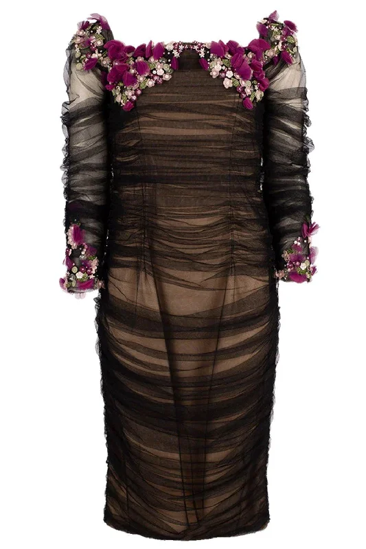 Midnight Madness Tulle Off Shoulder Beaded Dress