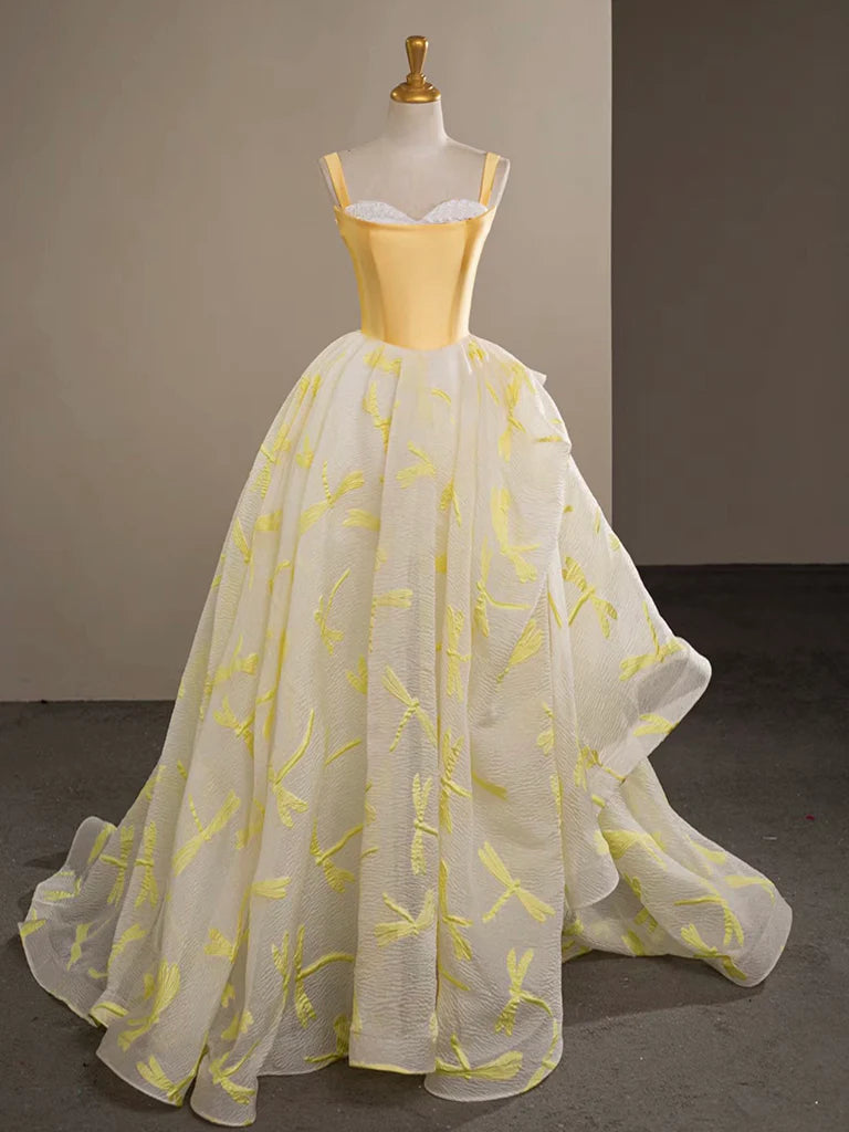 Mega Deal A-Line Sweetheart Neck Satin Tulle Lace Yellow Long Prom Dress Quinceanera Dress Mega Deal A-Line Sweetheart Neck Satin Tulle Lace Yellow Long Prom Dress Quinceanera Dress