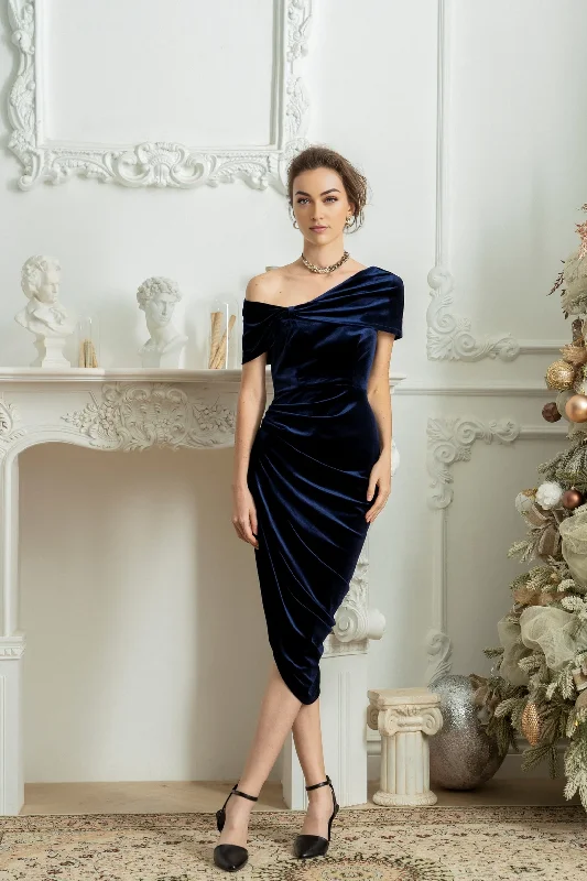 Limited Time One Shoulder Velvet Formal Dress Wedding Guest Dress Bridesmaid Dress Midi Dress Elegant Dress