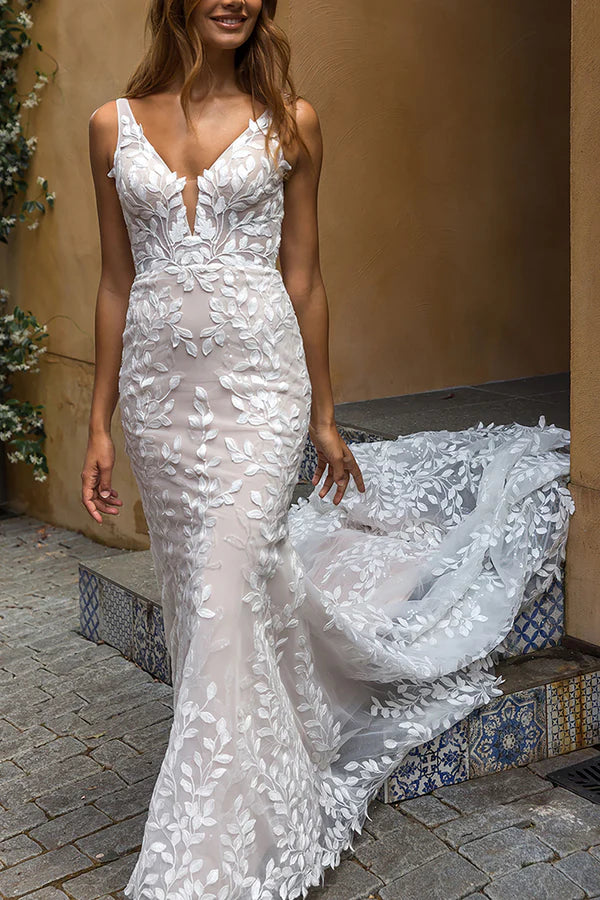 Unmissable Offer Sexy V-neck Full body Romantic Lace Fishtail Wedding Dress Bridal Dress Unmissable Offer Sexy V-neck Full body Romantic Lace Fishtail Wedding Dress Bridal Dress