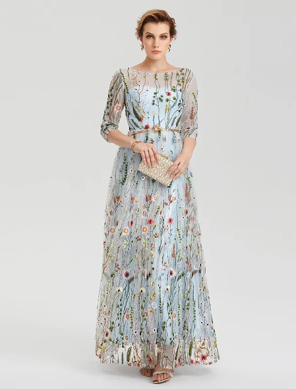 Price Reduction A-Line Empire Dress Party Wear Floor Length Sleeve Illusion Neck Lace with Embroidery Price Reduction A-Line Empire Dress Party Wear Floor Length Sleeve Illusion Neck Lace with Embroidery