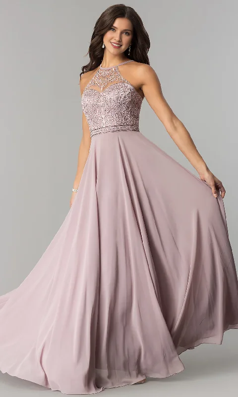 Can't Miss A-line thin shoulder strap hanging neck chiffon backless Prom dress