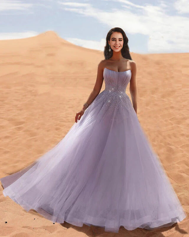Great Bargains Long Tulle Strapless Dress With Sparkles A-Line Princess Prom Dresses Great Bargains Long Tulle Strapless Dress With Sparkles A-Line Princess Prom Dresses