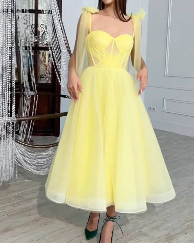 Deal Dash Yellow Tulle Corset Party Dress A-Line Princess Tulle Prom Dresses