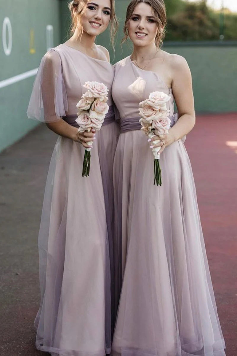 Bonus Savings Elegant A-Line One Shoulder Long Bridesmaid Dresses