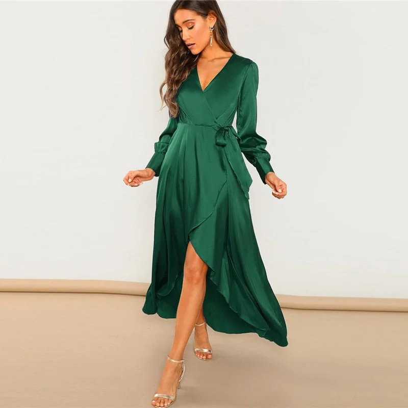 Discount Deals Women's V-Neck Long Sleeve A-Line Dress
