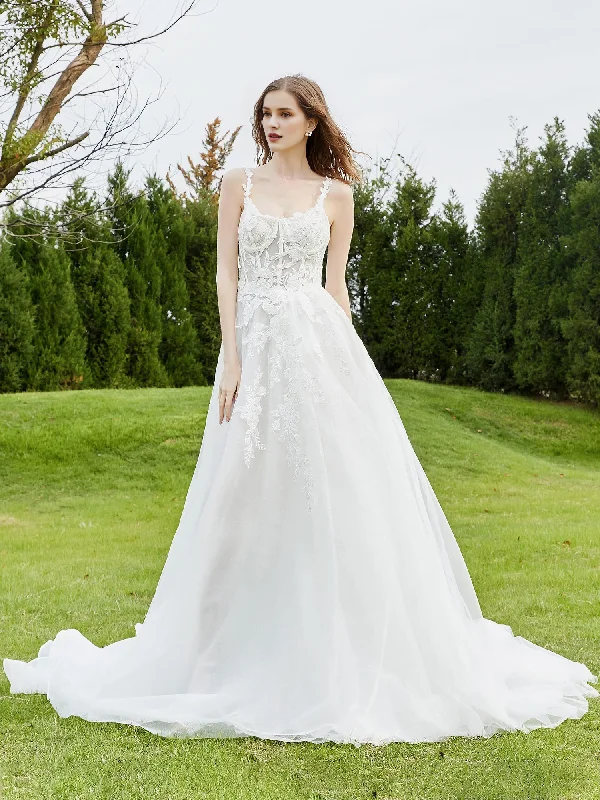 New Deals Thin shoulder strap chiffon church trailing wedding dress