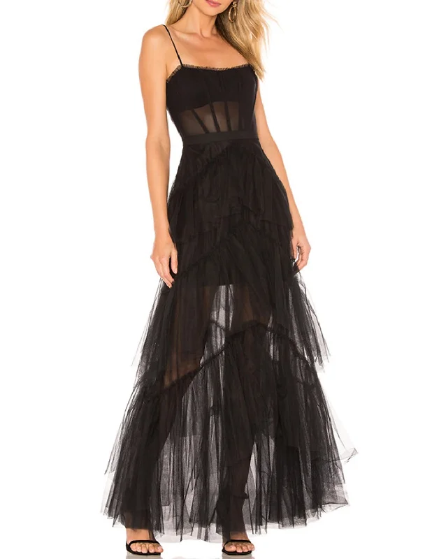Seasonal Clearance A-Line Prom Dresses Corsets Black Dress Wedding Party Floor Length Sleeveless Spaghetti Strap Tulle with Fringe Seasonal Clearance A-Line Prom Dresses Corsets Black Dress Wedding Party Floor Length Sleeveless Spaghetti Strap Tulle with Fringe