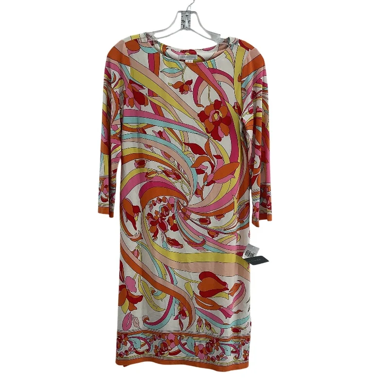 Hurry In New London Times Women's Abstract Print Midi Shift Dress Orange/White Size 4