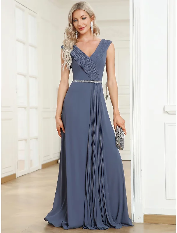 Blowout Sale A-Line Wedding Guest Dresses Minimalist Dress Formal Floor Length Sleeveless V Neck Chiffon with Pleats Blowout Sale A-Line Wedding Guest Dresses Minimalist Dress Formal Floor Length Sleeveless V Neck Chiffon with Pleats
