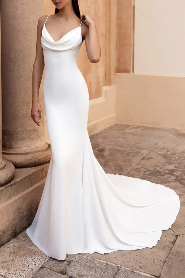 Exclusive Online Offer Thin shoulder strap court dress simple fishtail satin wedding dress Exclusive Online Offer Thin shoulder strap court dress simple fishtail satin wedding dress