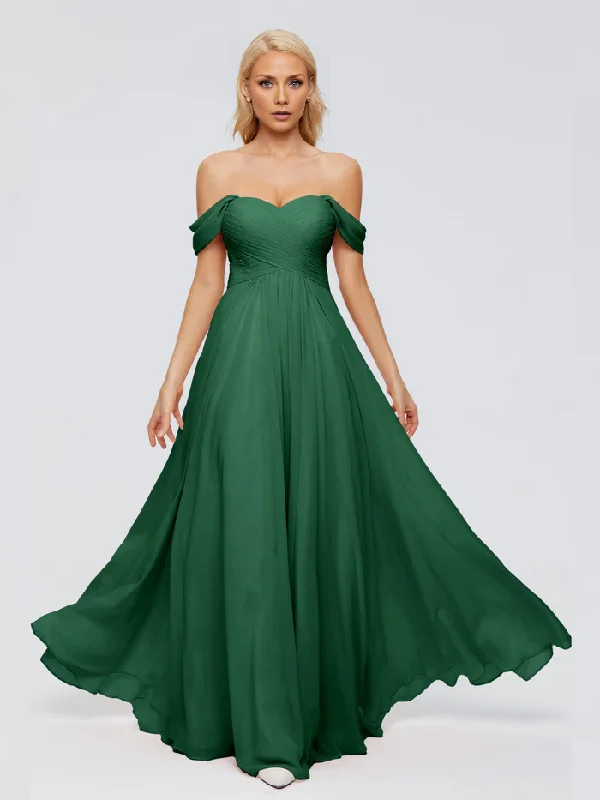 Instant Discount Off-The-Shoulder Chiffon Floor-length Bridesmaid Dresses