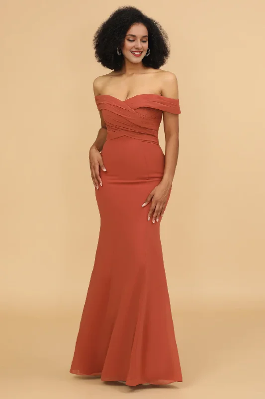 Final Markdown Fishtail stripe shoulder length chiffon bridesmaid dress