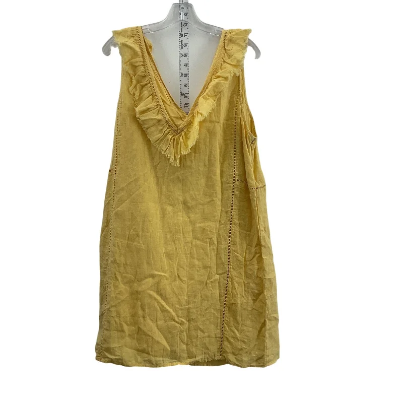 Discount Mania Faherty Women's Sleeveless Ruffle Yellow Linen Shift Dress, XL - Preowned