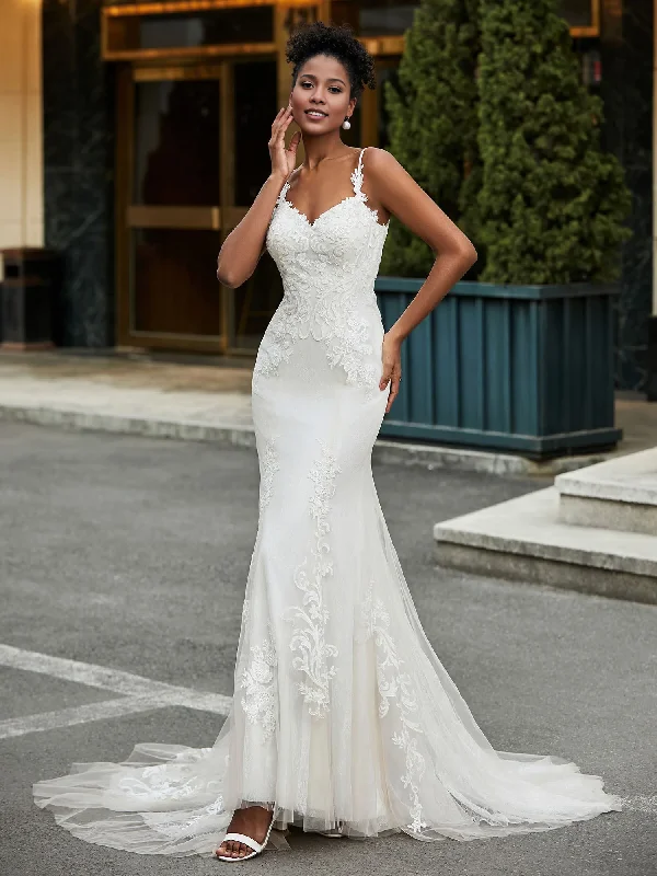 Lowest Price Sweetheart lace decal horizontal trailing wedding dress