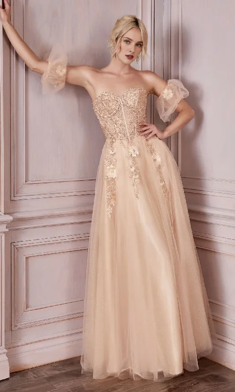 Sale Event Strapless sweetheart A-line sheer bubble sleeves and floor length Prom dress