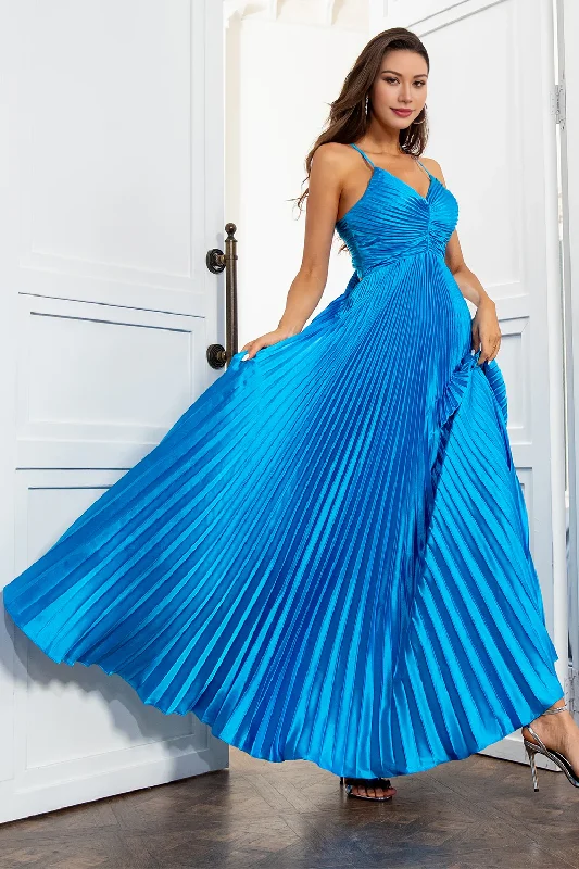 Price Fest A Line Spaghetti Straps Lake Blue Long Prom Dress