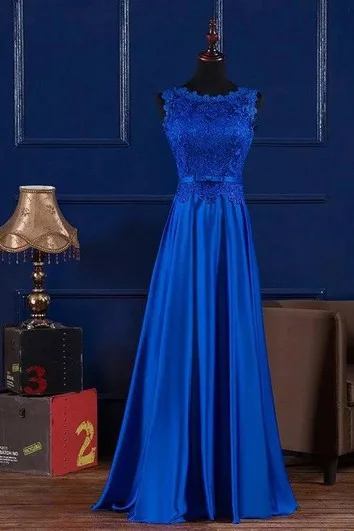 Savings Spectacular Jewel A-line Floor-length Sleeveless Satin Lace Bridesmaid Dress with Lace-up Back Savings Spectacular Jewel A-line Floor-length Sleeveless Satin Lace Bridesmaid Dress with Lace-up Back