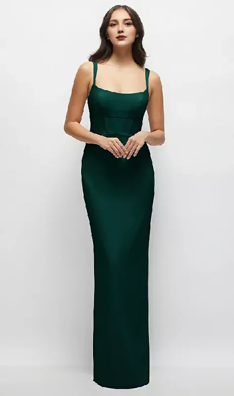 Take Advantage Corset Column Maxi Dress Square Neckline Satin Long Bridesmaid Dresses Wedding Guest Dresses