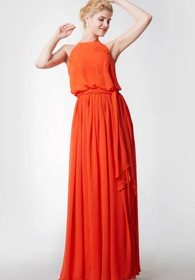 Inventory Reduction Sleeveless Pleated High Neck Chiffon Dress With Sash