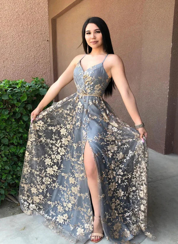 Price Break Charming A-line Long Low Back Spaghetti Strap Prom Dress Floor Length Party Dress